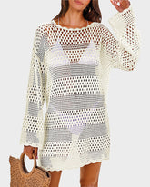 Vestido de Playa de Crochet con Mangas Largas para Cubrir el Traje de Baño